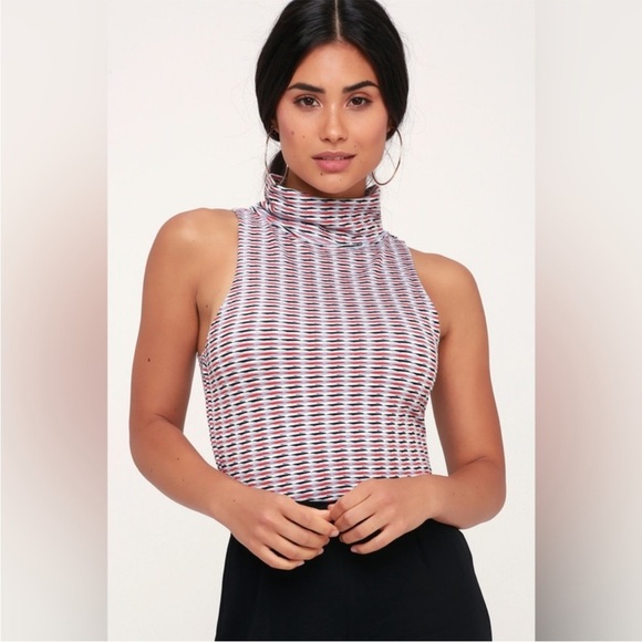 NWOT Free People Little Baby Blue Multi Print Turtleneck Crop Top - Picture 1 of 8